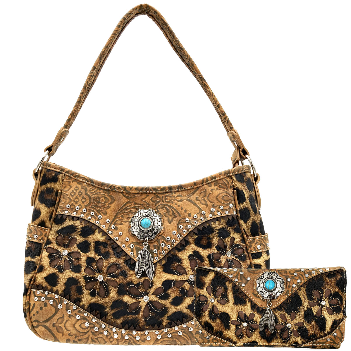 Guess Brand Leopard shops Small Hobo Wood Buckle Purse Bag