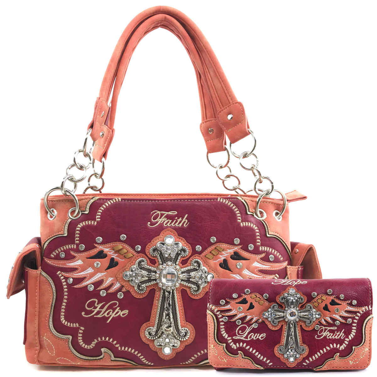 Hope Love Faith Cross Wings Handbag Wallet Set