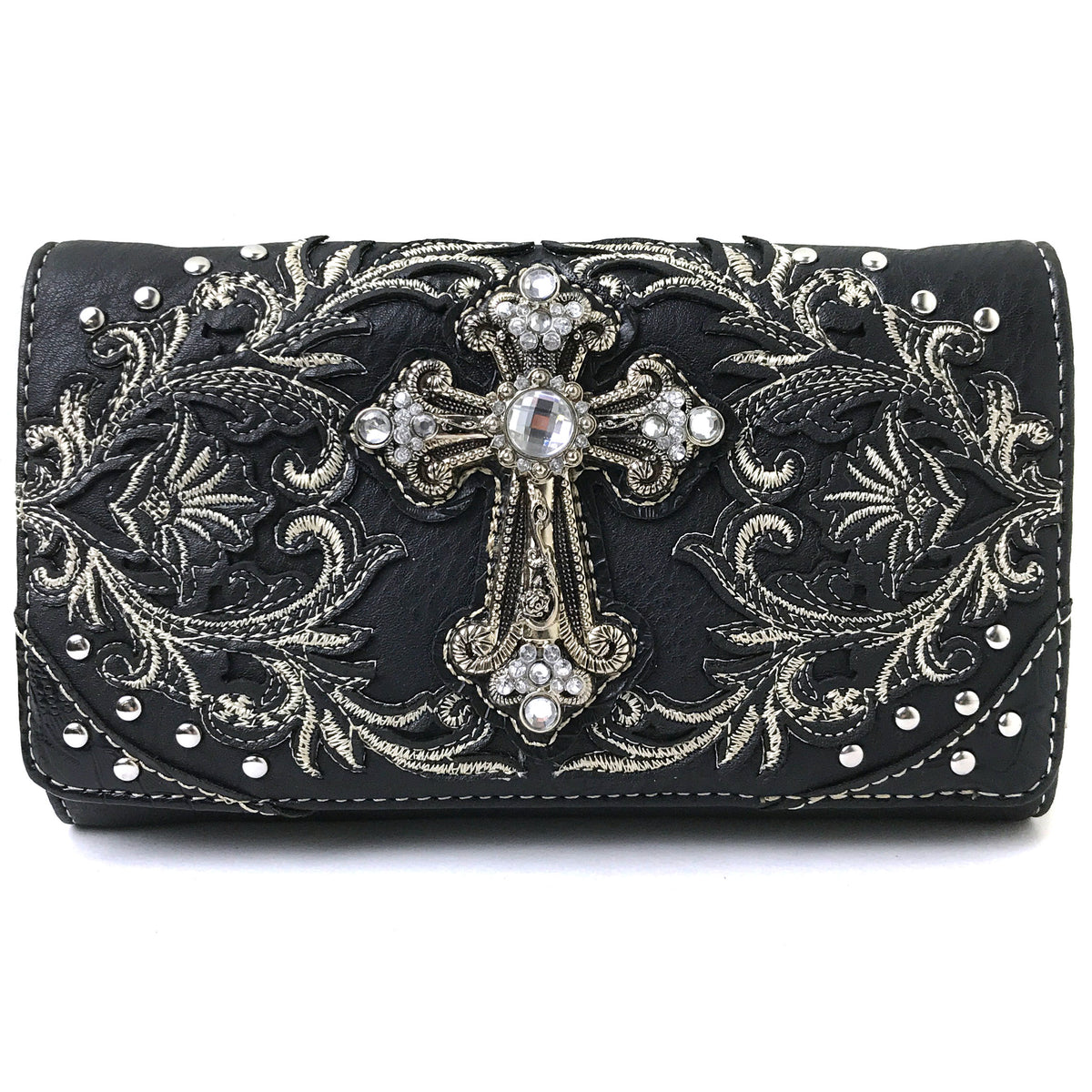 Turquoise Rhinestone Cross Western Wallet - Women's Trifold Wristlet & Crossbody With Detachable Straps - View #14