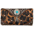 Leopard Animal Print Feather Concho Country Vintage Western Trifold Wallet
