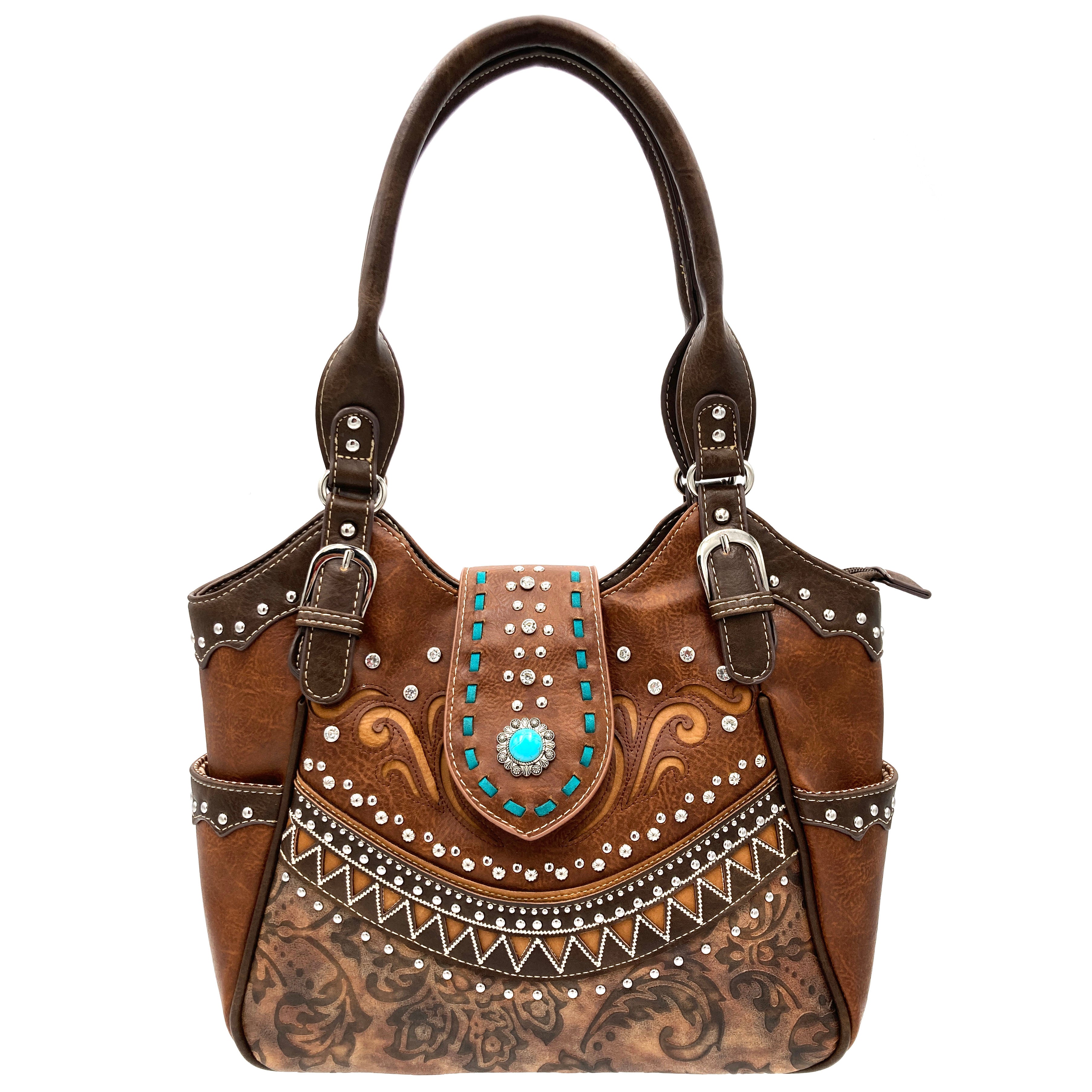 Buy WESTERN ORIGIN Tooled Leather Laser Cut Concealed Carry Purses Feather  Country Western Handbags Shoulder Bags Wallet Set (Coffee 2) at Amazon.in