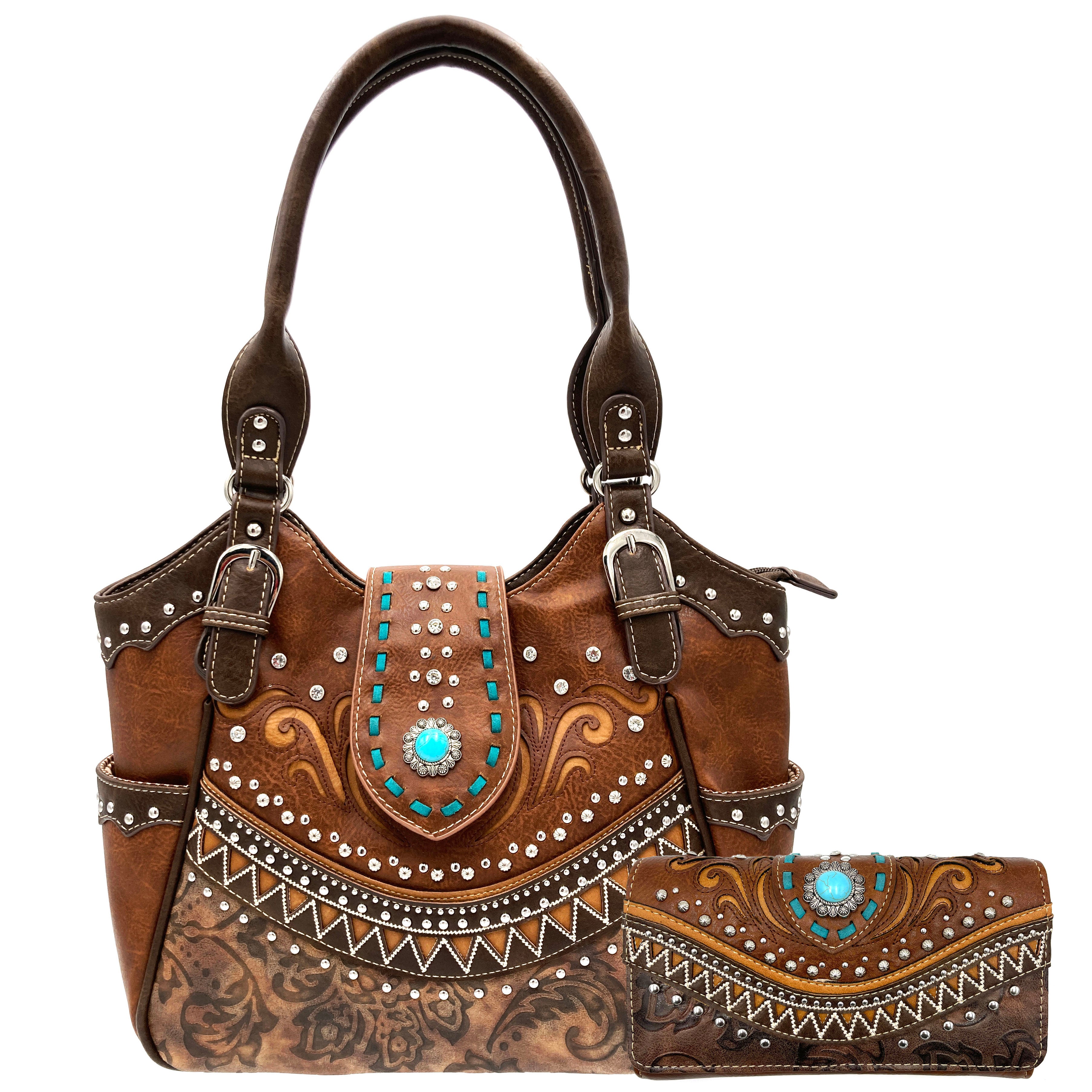 Tan Premium Buckle Embroidery Concealed Carry Purse & Wallet Set - $39.95 :  Purse Obsession | Best Wholesale Handbags at the Cheapest Prices