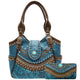 Western Carving Turquoise Concho Tote Purse Wallet Set