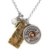 Hammered Plate Hide Your Crazy 12 Gauge Shotgun Shell Charms Chain Necklace with Matching Earrings
