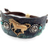 Western Hammered Plate Horse Concho Turquoise Brown Leather Cuff Bracelet