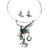 Tritone Hammered Horse Charms Turquoise Pendant Choker Matching Earrings