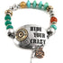 Hammered Plate Hide Your Crazy 12 Gauge Shotgun Shell Crystal Beaded Stretch Bracelet