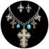 Western Tritone Rhinestone Cross Charms Necklace with Earrings