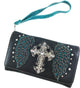 Plain Winged Rhinestone Cross Conceal Carry Handbag Wallet Set