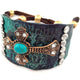 Western Turquoise Rhinestone Cross Hammered Adjustable Cuff Bracelet