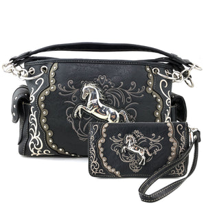 American Horse Floral Handbag Wallet Set