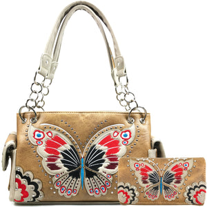 Peacock Butterfly Floral Embroidery Handbag Wallet Set