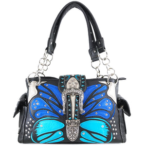 Abstract Butterfly Color Buckle Studded Handbag
