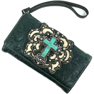 Original Cross Turquoise Floral Carving Wallet