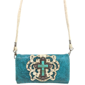 Original Cross Turquoise Floral Carving Wallet