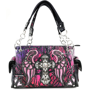 Camouflage Bling Shine Cross Wings Handbag