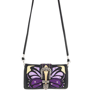 Abstract Butterfly Color Buckle Studded Wallet