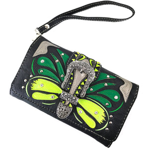 Abstract Butterfly Color Buckle Studded Wallet