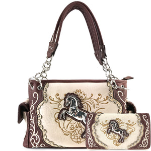 American Horse Floral Handbag Wallet Set