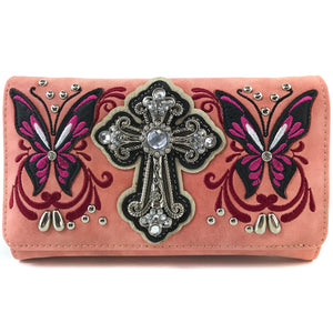 Swallowtail Butterfly Cross Studded Embroidery Wallet