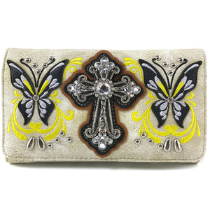 Swallowtail Butterfly Cross Studded Embroidery Wallet