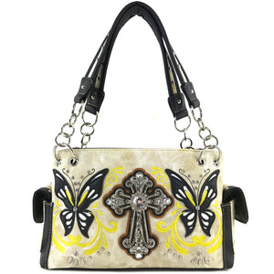 Swallowtail Butterfly Cross Studded Embroidery Handbag
