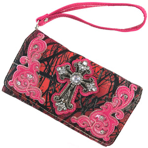 Camouflage Bling Shine Floral Cross Wallet