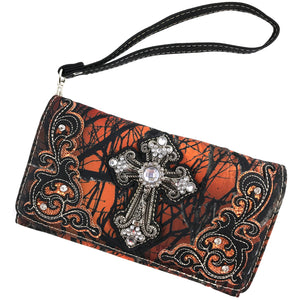 Camouflage Bling Shine Floral Cross Wallet
