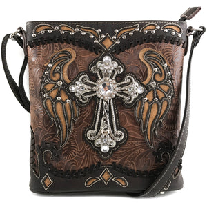 Cross Angel Wings Floral Imprint Crossbody