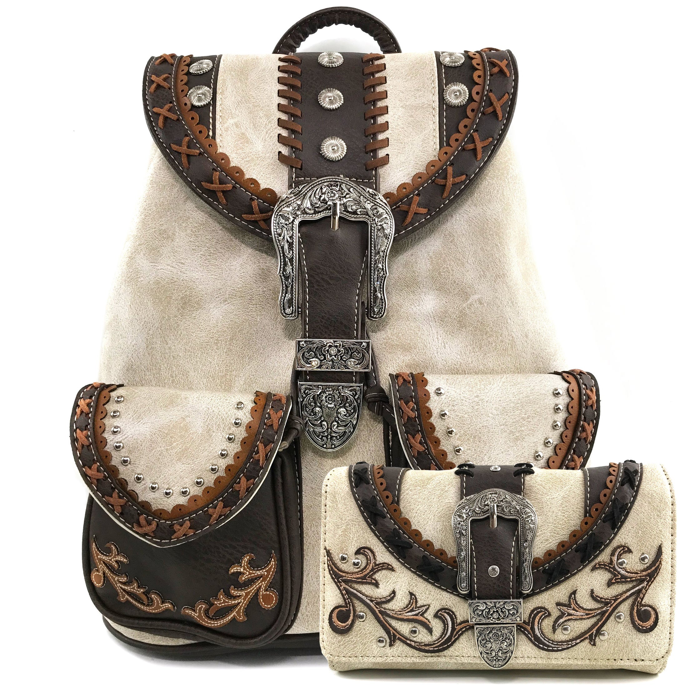 Justin‎ Brown Leather Western Backpack Turquoise Straps Tassel Small Rucksack ?Feel the monsoon main image 4