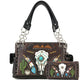 Longhorn Skull Feather Embroidery Handbag Wallet Set