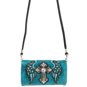 Cross Angel Wings Floral Imprint Wallet