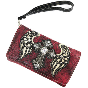 Cross Angel Wings Floral Imprint Wallet