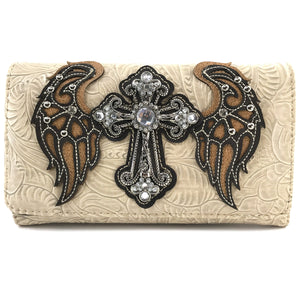 Cross Angel Wings Floral Imprint Wallet