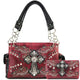 Damask Floral Embroidery Cross Studded Handbag Wallet Set