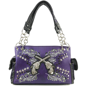 Damask Floral Embroidery Dual Gun Studded Handbag