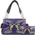 Damask Floral Embroidery Dual Gun Studded Handbag Wallet Set