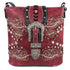Damask Floral Embroidery Buckle Studded Crossbody