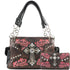 Damask Floral Embroidery Cross Studded Handbag Wallet Set