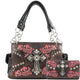 Damask Floral Embroidery Cross Studded Handbag Wallet Set