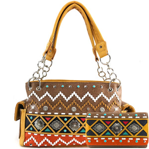 Concho Native Textile Pattern Handbag Wallet Set