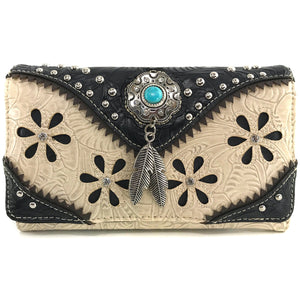 Floral Tooled Turquoise Concho Wallet