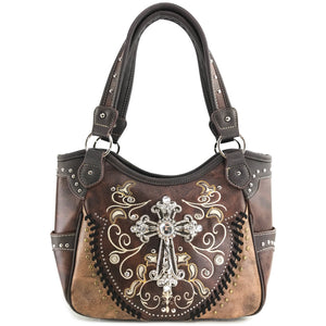 Swirly Vines Cross Embroidery Tote