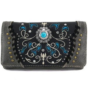 Swirly Vines Concho Embroidery Wallet