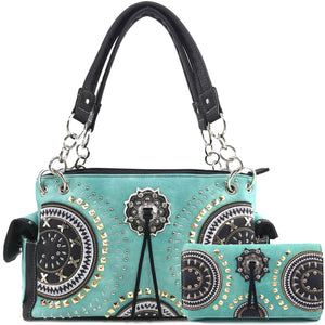 Concho Fringe Native Studded Handbag Wallet Set