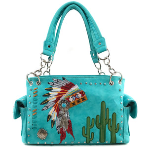 Indian Chieftain Headdress War Bonnet Embroidery Handbag