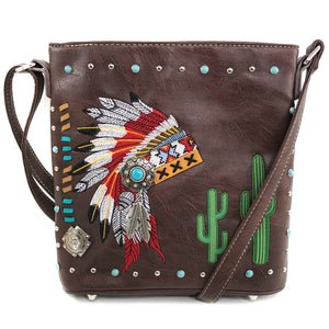 Indian Chieftain Headdress War Bonnet Embroidery Crossbody