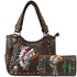 Indian Chieftain Headdress War Bonnet Embroidery Tote Purse Wallet Set