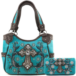 Blossom Floral Embroidery Cross Tote Wallet Set