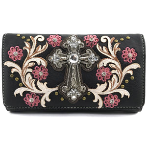 Blossom Floral Embroidery Cross Wallet